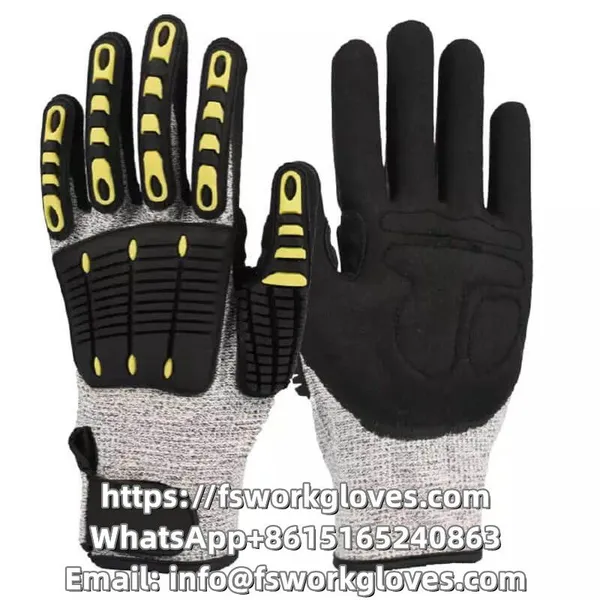 Cut and Impact Resistant UHMWPE(HPPE) Liner Nitrile Sandy Coated TPR Anti Impact Gloves Anti Vibration Gloves photo-2