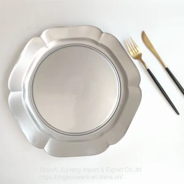 Wholesale Dinnerware 13 Inches Glass Charger Plate Dishes With Gold Silver Colored Decoration photo-2