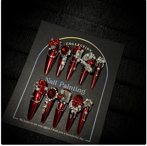 3D Summer Ocean Style Almond Stiletto Press-on Nails Luxury Handmade Design