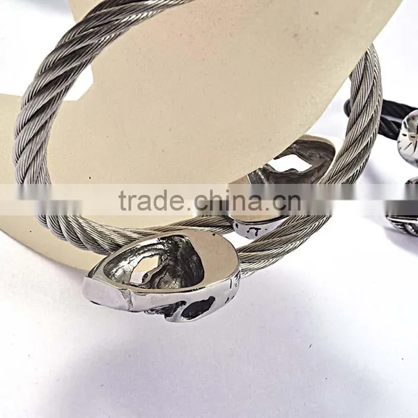 Stainless Steel Twisted Adjustable Skull Men Jewelry Bracelet photo-6