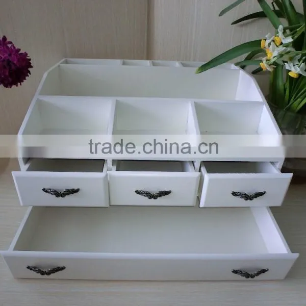 Luxury White Varnished Lacquer Handmade Division Drawer Handle Level House Furnishing Gift Box Jewelry Saving Box Wooden Box photo-4