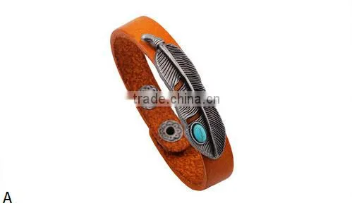 Factory Top Selling Wholesale Feather Leather Bracelet Jewelry/ photo-2