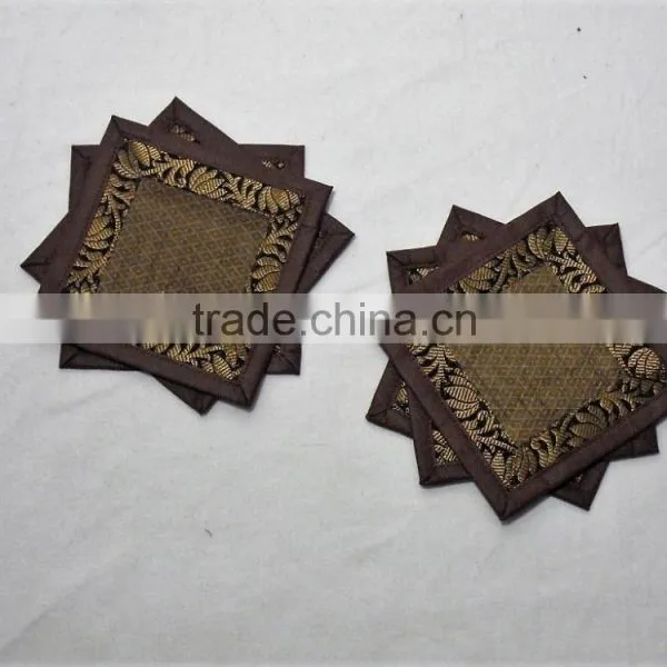 Placemats and Coaster in Brown Color Indian Silk Table Runner photo-2
