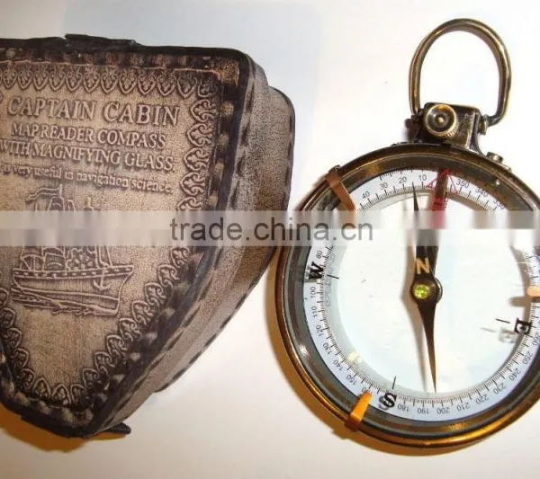 SOLID BRASS NAUTICAL MAP READER COMPASS - MAGNIFYING GLASS COMPASS WITH LEATHER CASE 13526 photo-6