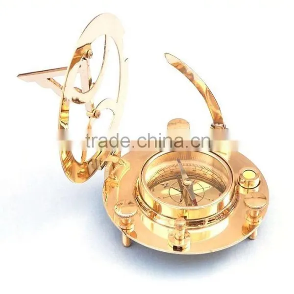 Nautical Solid Brass Round Sundial Compass-Sundial Compass With Rosewood Box 13433 photo-6