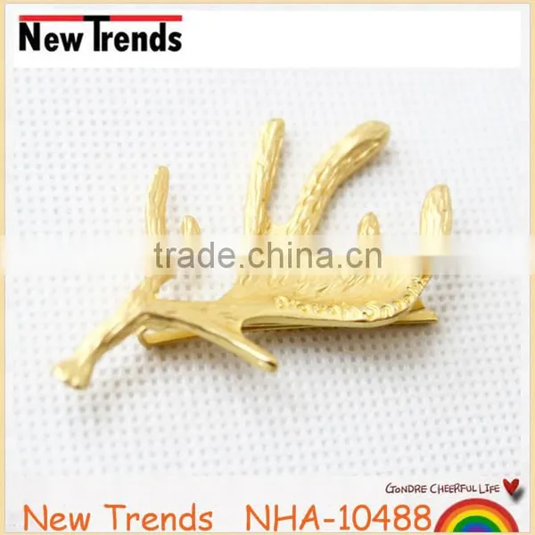 Wholesale women hair accessories jewelry gold plated deer antlers hair clips