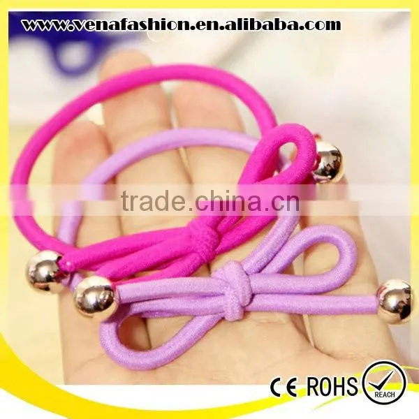 Small Quantity Knot Hair Bows Girls Elastic Hair Band With Beads photo-6