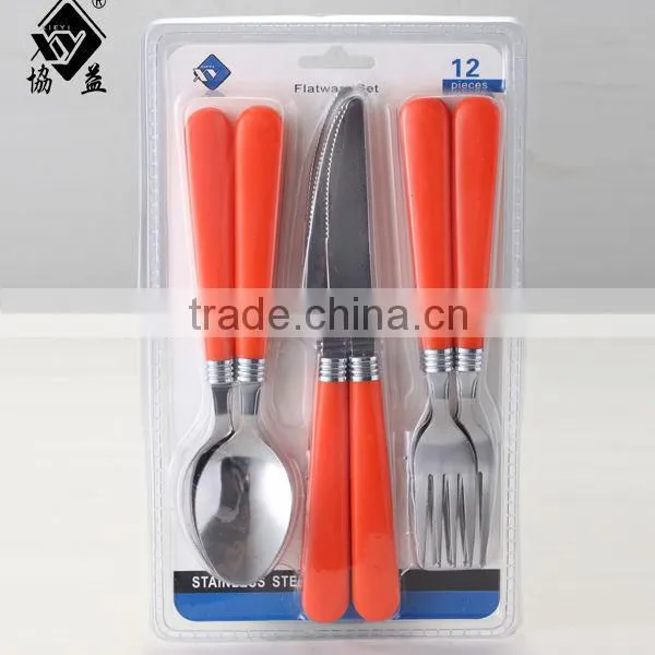 6PCS Color PP Machine Polish Stainless steel Plastic Handle Fork and Spoon Set With Blister Packing