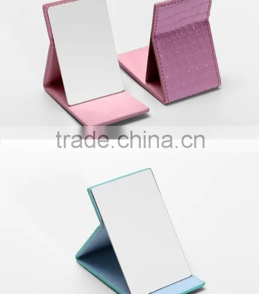 2016 Promotion Stainless Steel pu Leather Folding Compact Mirror photo-4