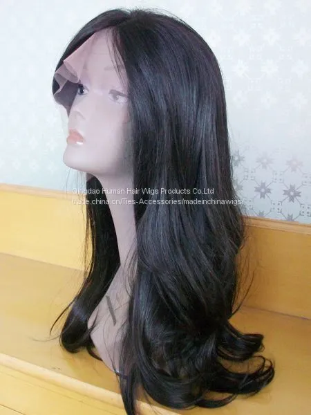 100% Chinese Virgin Long Wave Black Color Full Lace Wigs