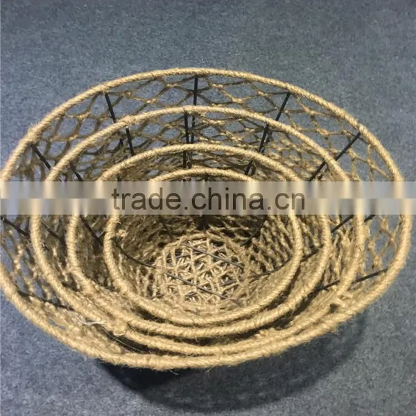 Set 3 Hot Sales Decorative Eco-friendly Recycled Woven Natural Basket Cheap Wholesale Hemp Rope Basket photo-2