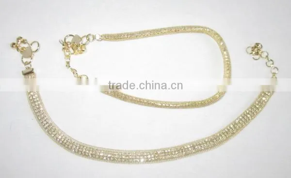 OLD TONE CHAIN Filled With Crystal Delicate PAYAL Anklets Pair photo-3