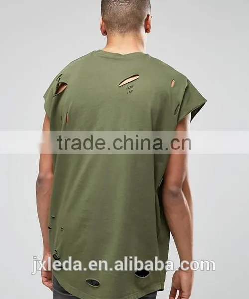 Customize Men Cheap 100% Cotton Super Oversized Jersey T-shirt With Distressing and Curved Hem photo-2