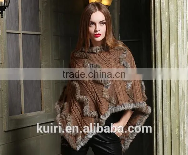 2017 New Hot Real Knitting Woolen Rabbit Fur Poncho Womens Casual Rabbit Fur Hooded Shawl With Rabbit Fur Tassels Capes photo-5