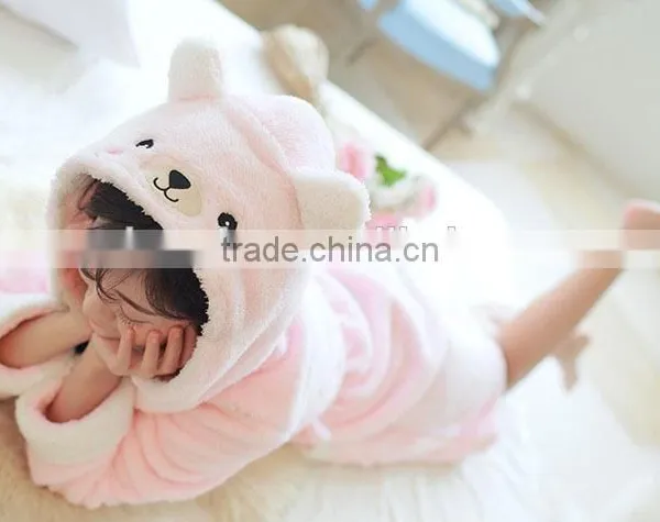 Girls Winter And Autumn Cute Rabbit Pink Pajamas Flannel Fleece Bathrobe photo-6