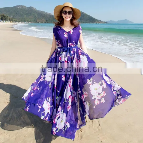 Z&M Maxi Beach Dress Ladis Maxi Dress Floral Maxi Dress Sleeveless photo-5