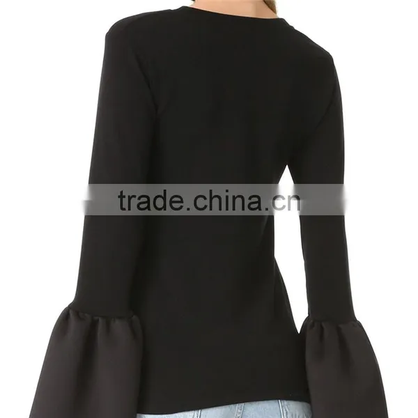 2017 OEM Banded Crew Neckline Flounced Cuffs Feminine Blouses photo-4