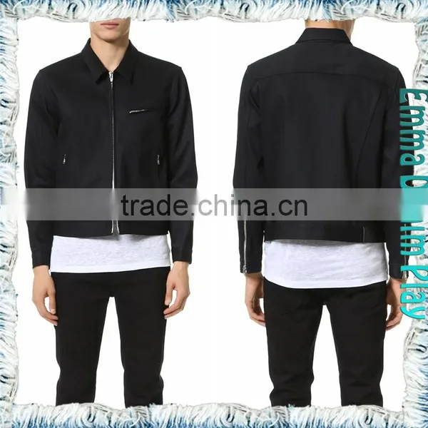 2016 Autumn New Men's Zipper Closure Fashion Solid Black Cropped Denim Jacket photo-5