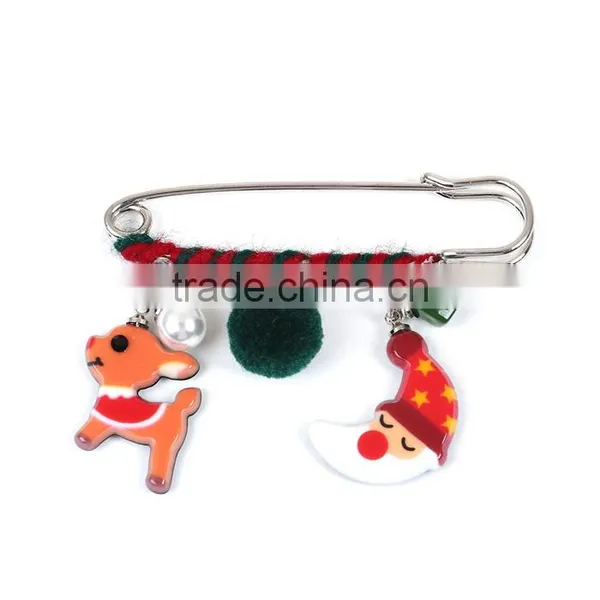 Resin Christmas Pin Brooches Pom Pom Ball Deer Silver Tone Multicolor Safety Pin Brooch photo-2