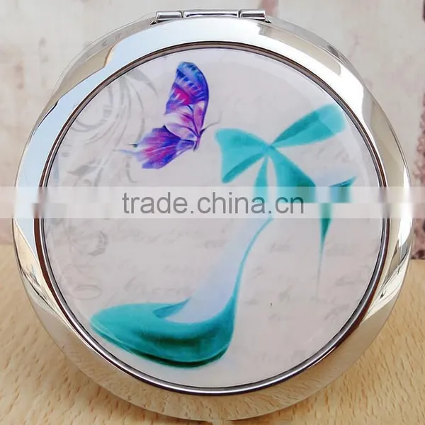 Double Sides (One is Normal,Another is Magnifying)Portable Foldable Pocket Metal Makeup Compact Mirror Woman Cosmetic Mirror photo-4