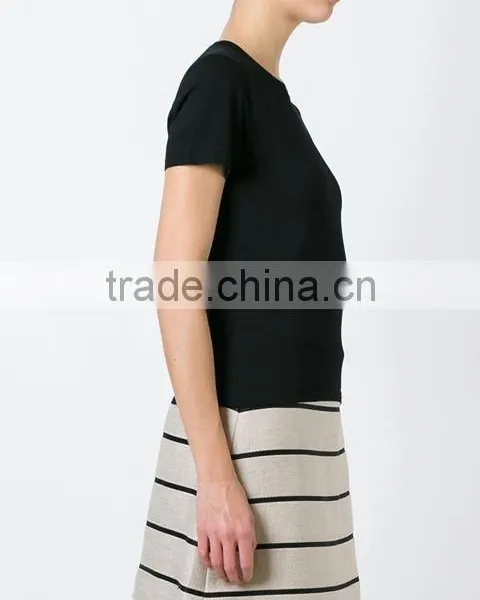 Custom Women Pure Black Plain Short Sleeve T-Shirts,Oem Cotton Blank Plain T Shirts for Women photo-4