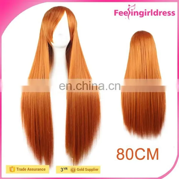 Hair Extensions Wig Permanent Human Hair Wigs Cosplay Long Orange Wig photo-2