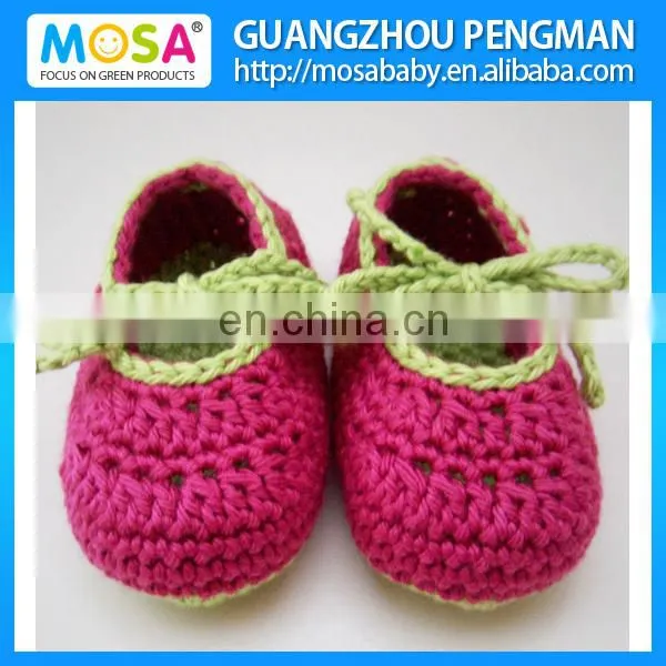 Crochet Newborn Baby Mary Jane Baby Girl Loafers Handmade Cotton Girls Booties Hot Pink Strappy Shoes