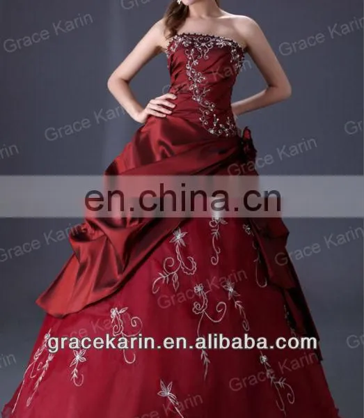 Grace Karin Long Floor Length Red Prom Wedding Evening Dress Bridal Gown CL2516 photo-4
