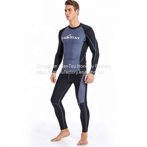 Custom Logo Print Men's Swimwear Beachwear Two Piece Long Sleeve Rash Guard photo-3
