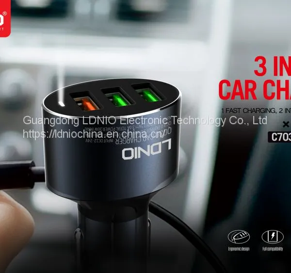 LDNIO C703Q Car Charger USB 2.0 In-car Chargers With 3 USB Ports, QC3.0, 36W photo-4