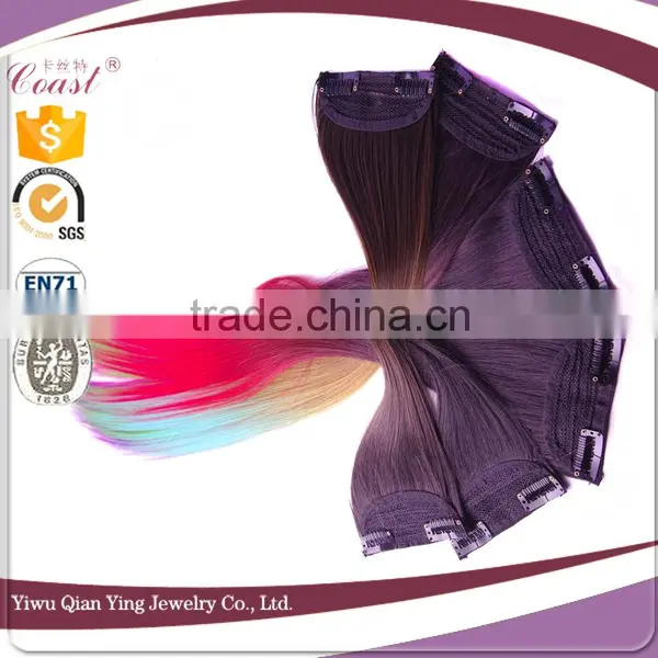 Fashion Ombre Straight Synthetic Fiber Two Tone Color Easy Clips Hair Extension photo-4