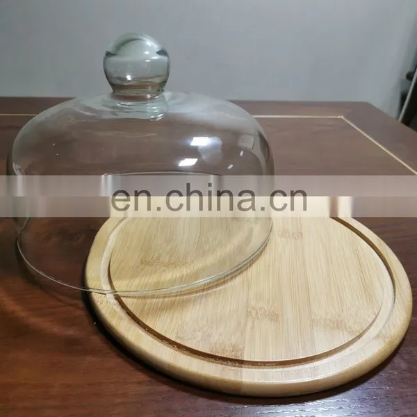 Flat Round Bamboo Cake Serving Plate Wood Dessert Stand Cheese Display With Dome Lid photo-4