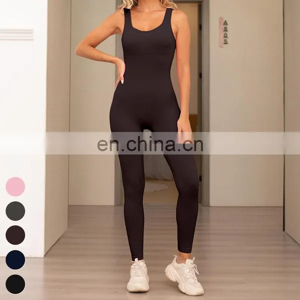 Big U Back Design Butt Lifting Jumpsuits Custom Workout Wear Gym Fitness Ribbed Bodysuit Women Seamless One Piece Yoga Jumpsuit photo-4