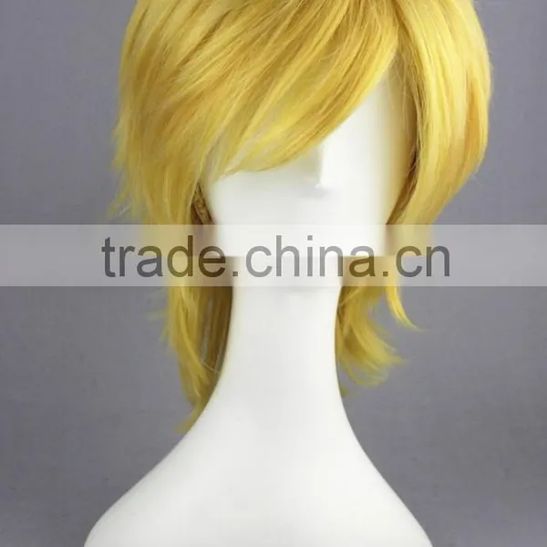 High Quality 35cm Short Straight VocAloid LEN Wig Blonde Synthetic Anime Wig Cosplay Hair Wigs Party Wig photo-3