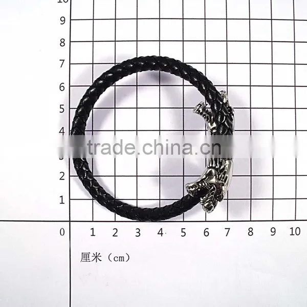 Casual Mens Black Cuff Bangle Bracelet Mens Braided Leather Bracelets photo-6