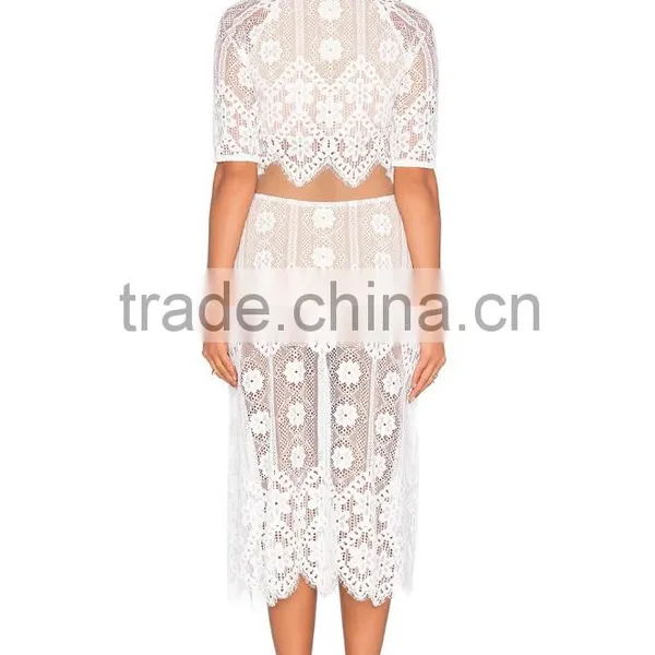 2016 Women Summer Two Pieces Lace Blouse and Skirt photo-4