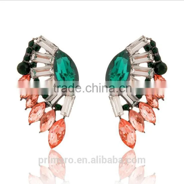 Angel Wings Designs Resin Plant Women Five Colors Glass Stones Stud Earrings photo-3