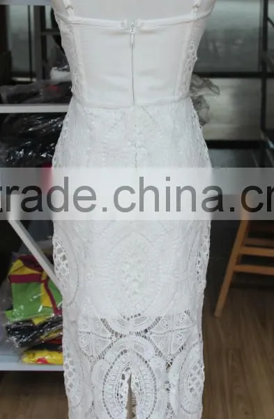 Cocktail Party Wear Ladies New Model Fashion Long Midi White Bustier Lace Dresses photo-6