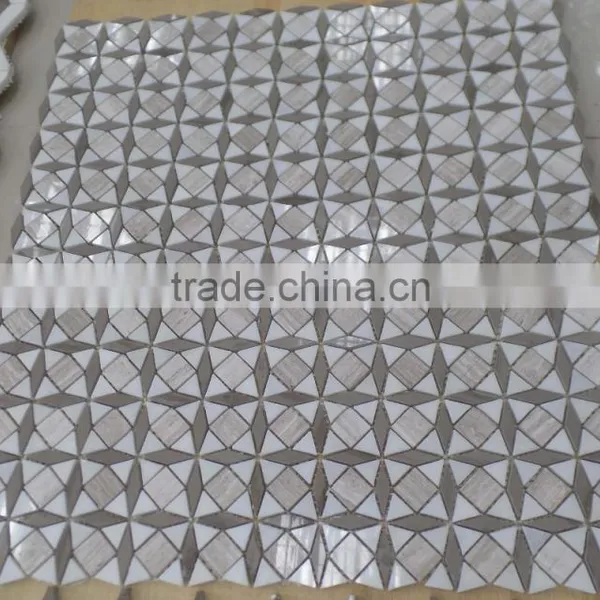 Diamond Pattern Marble Mosaic Tiles ( Athen White+Oak White+Pure White Marble) photo-3