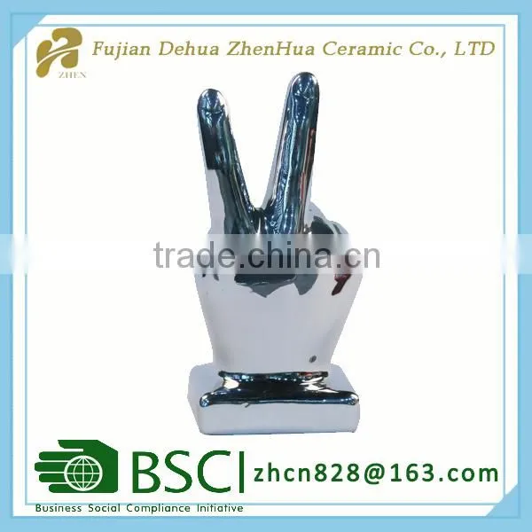 Electroplating Silver Hand Shape Custom Ceramic Souvenir photo-3