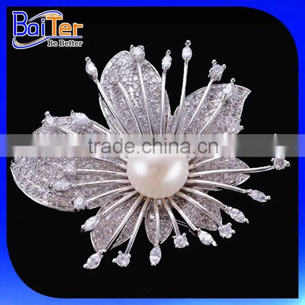 China Wholesale Custom Fashion Bridal CZ Silver Brooch For Wedding photo-4