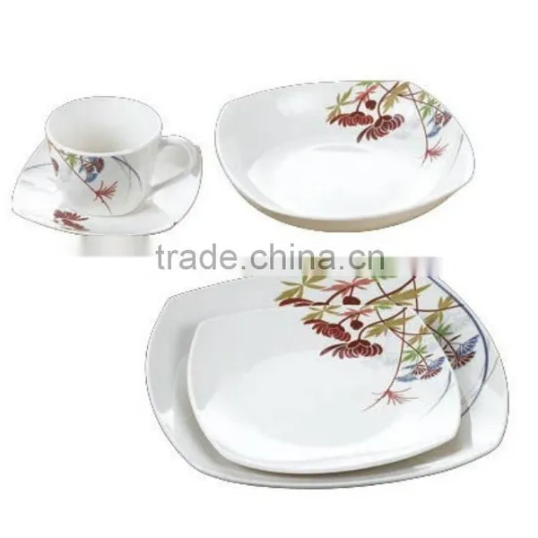 20pcs Ceramic Square Dinner Set, Porcelain Black Square Plate Set photo-5