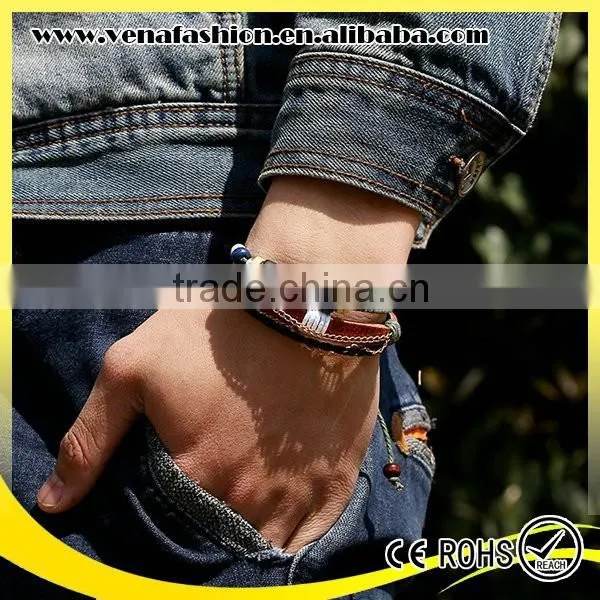 Bead Cow Bone Leather Cord Bracelet, Mens Leather Beaded Bracelet photo-4