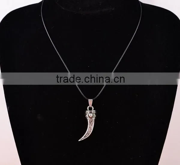 Fashion Stainless Steel Wolf Tooth Fake Turquoise Pendant Necklace Mens Jewelry photo-2