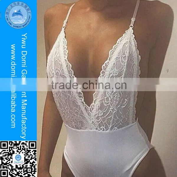 Domi Hot Deep V Lace Top Halter Swimsuit Sexy Open One Piece Swimwear Women