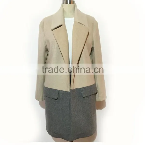 2016AW Woolen Garment Customized Woman's Fashion Long Coats Two Tone Joint
