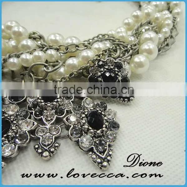 Fashion Luxury Exaggerate Black Stones White Crystal Necklace High Collar Chain photo-4