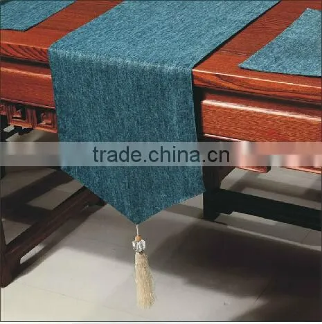Polyester Jacquard Luxury Table Runner, Replica Linen Ramie Banquet Table Runner Event Table Runner Dark Blue