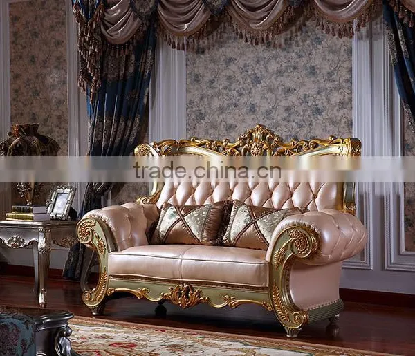 Luxury Palace Noble Living Room Furniture Solid Wood Hand Carved Genuine Leather Sofa Set photo-3