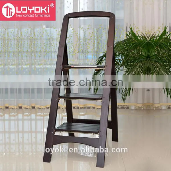 High Quality 3 Step Wood Fold Step Stool Multifunction Step Ladder